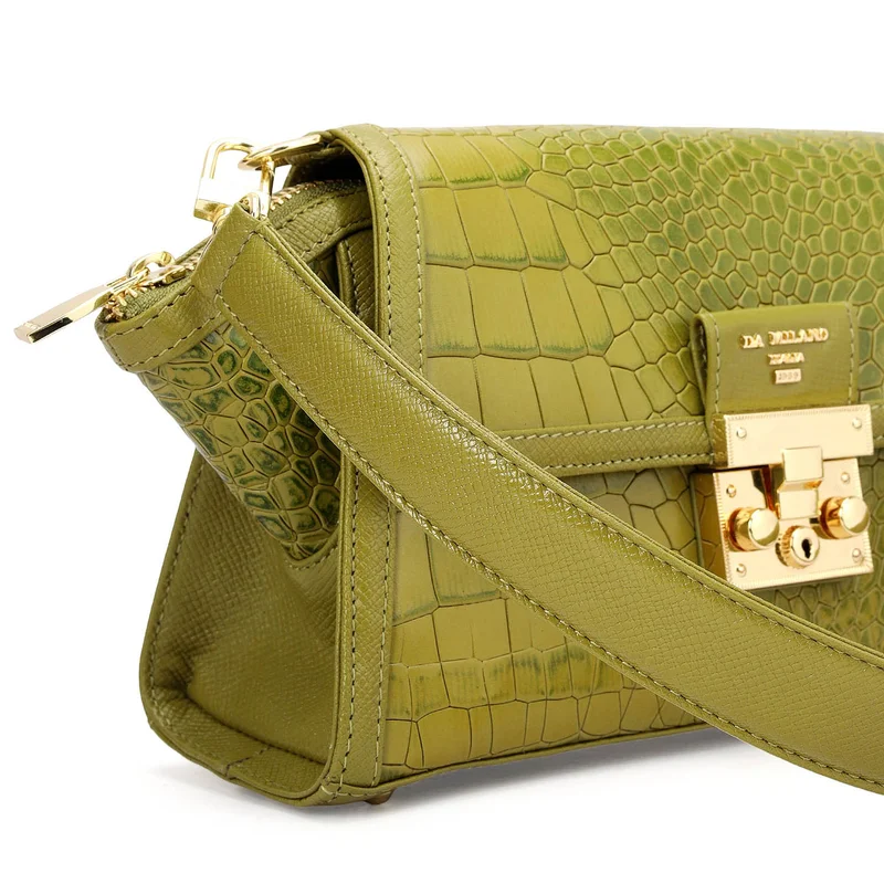 Da Milano Lime Small Croco Leather Shoulder Bag - Lime for Women | Best Price UAE